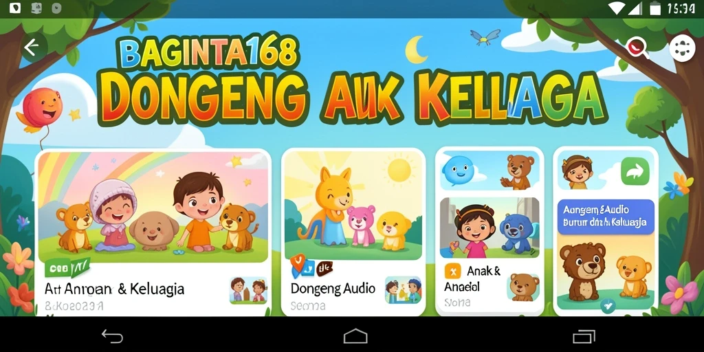 Antarmuka aplikasi BAGINTA168 yang menarik untuk dongeng audio.