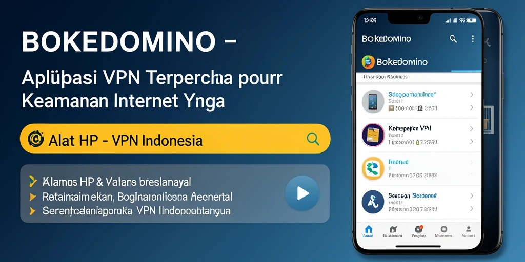 Tampilan utama BOKEDOMINO dengan fitur VPN yang mudah digunakan.