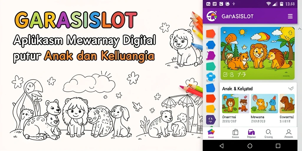 Tampilan antarmuka pengguna GARASISLOT untuk aktivitas mewarnai digital.