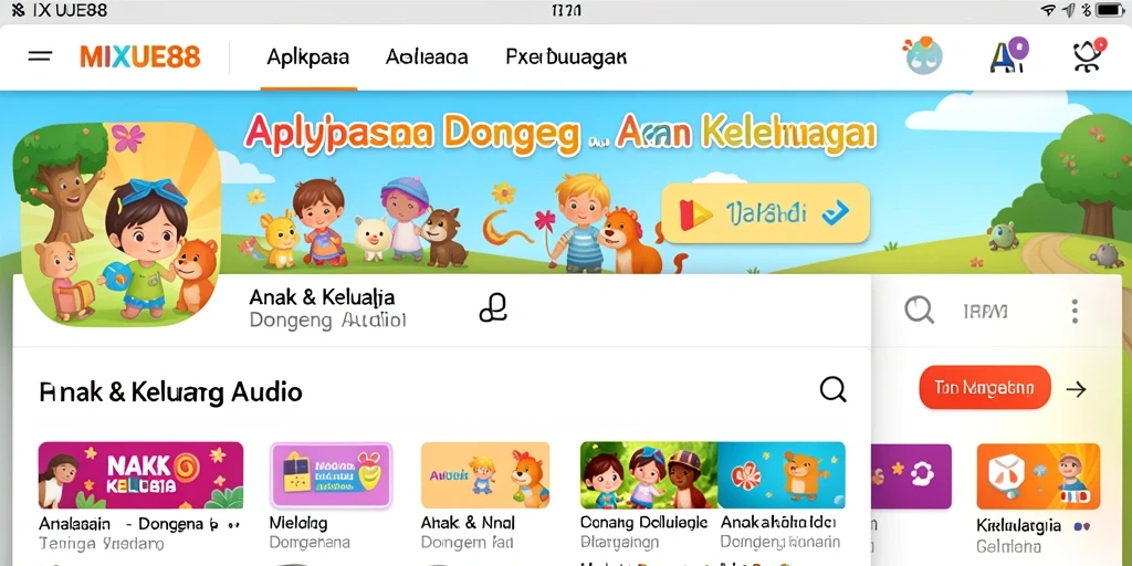 Tampilan antarmuka utama MIXUE88 dengan pilihan cerita audio.