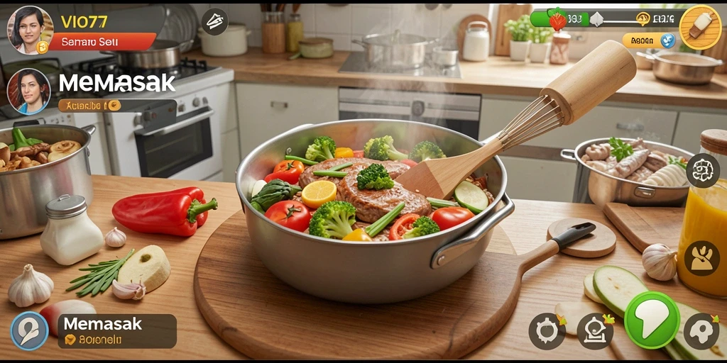 Tampilan antarmuka VIO77 saat memasak dengan berbagai pilihan resep.